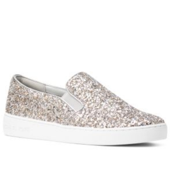 Michael Kors Glitter Slip On Sneakers Silver Metallic Size 6 MK - Picture 4 of 13
